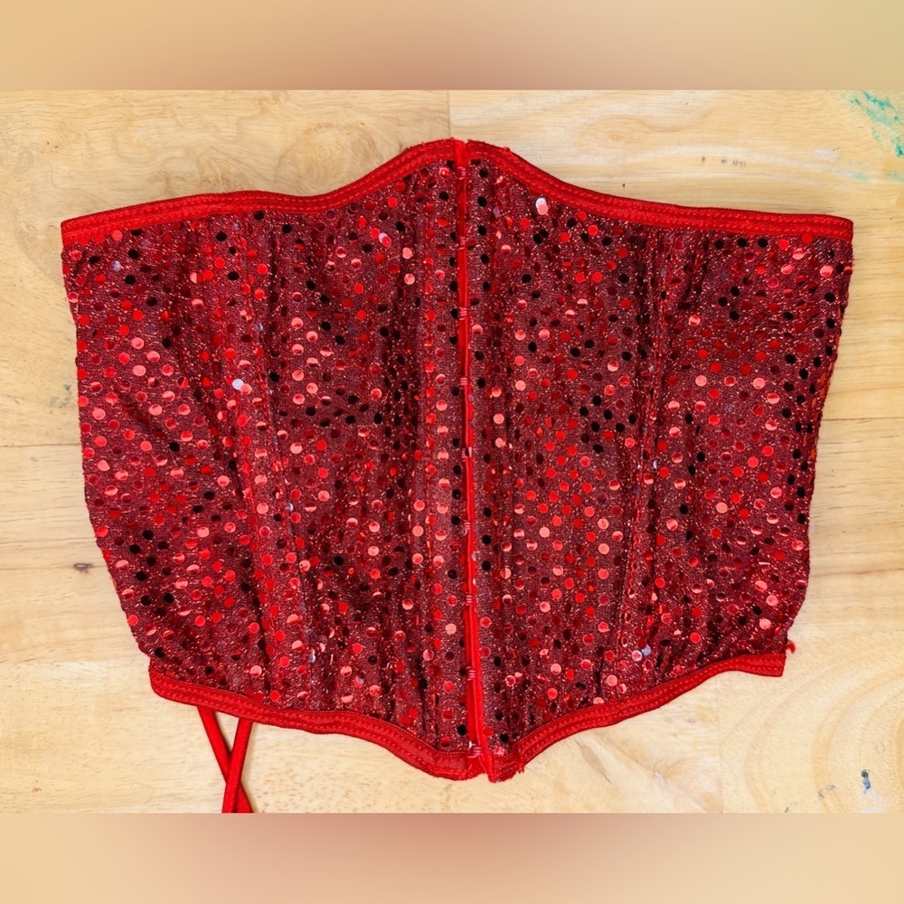 Red Sequin Decorative Waist Cincher S/M for Costume Cosplay Fun